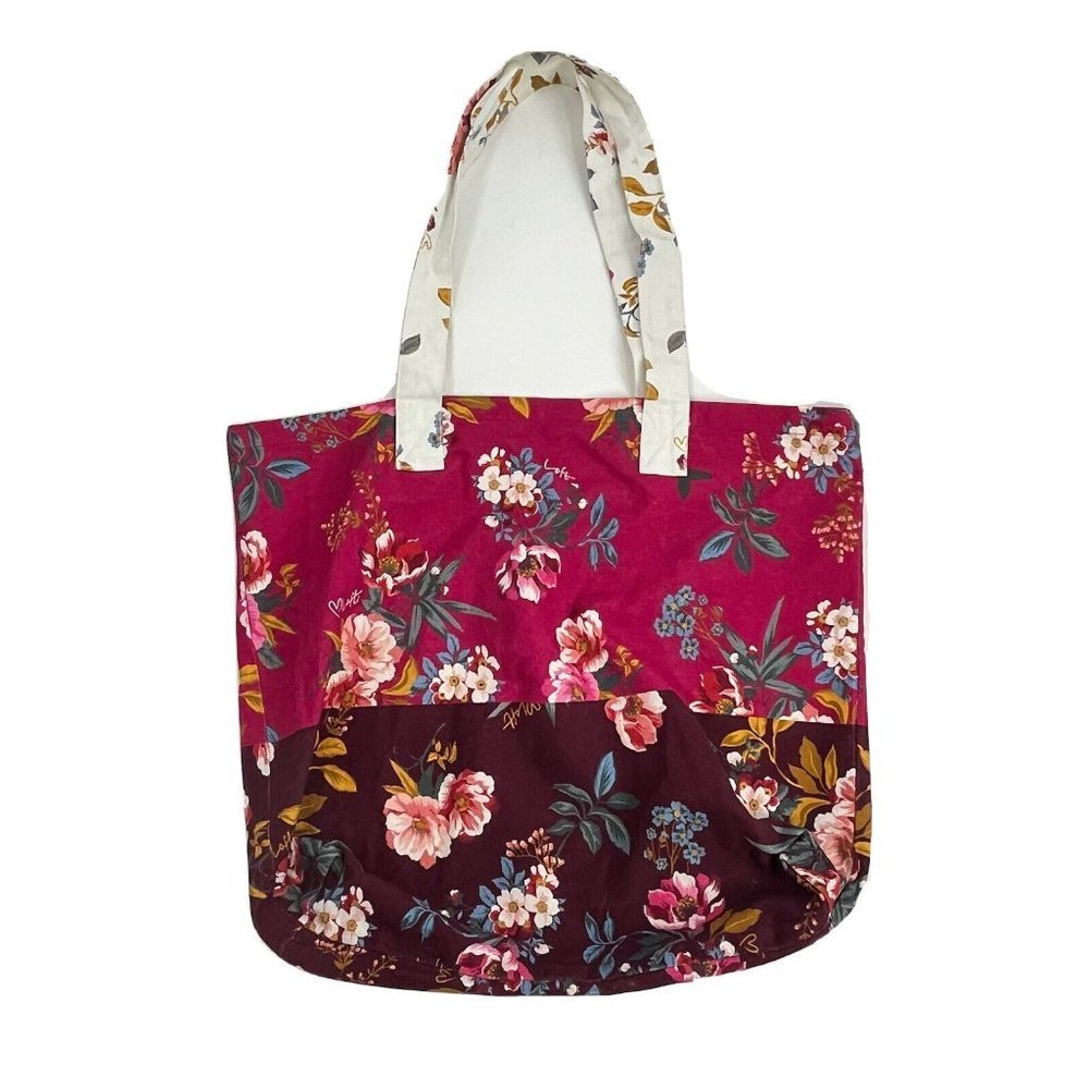 Loft Red Floral Canvas Tote Bag Cotton - Picture 1 of 6